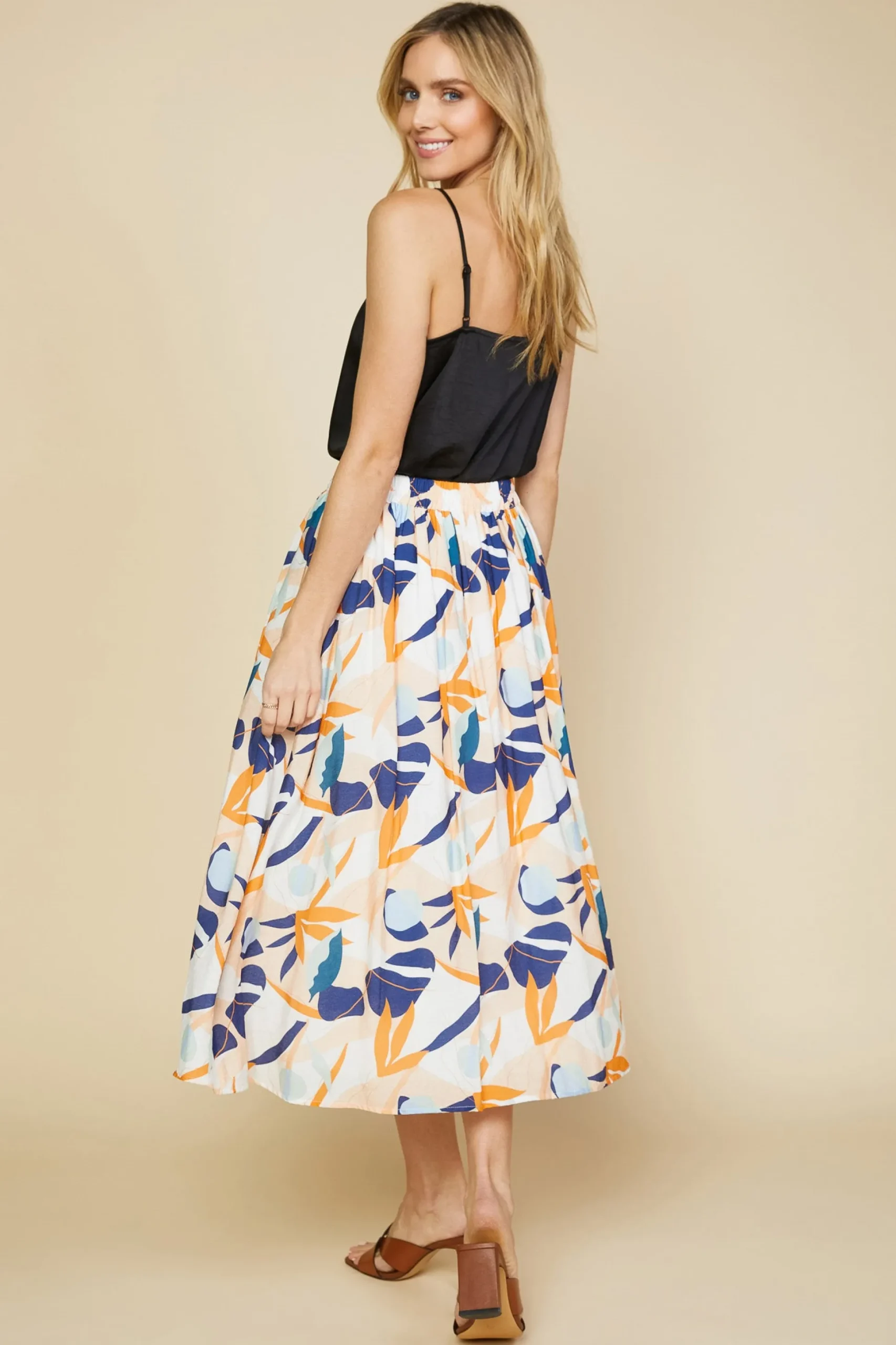 Abstract Botanical Midi Skirt