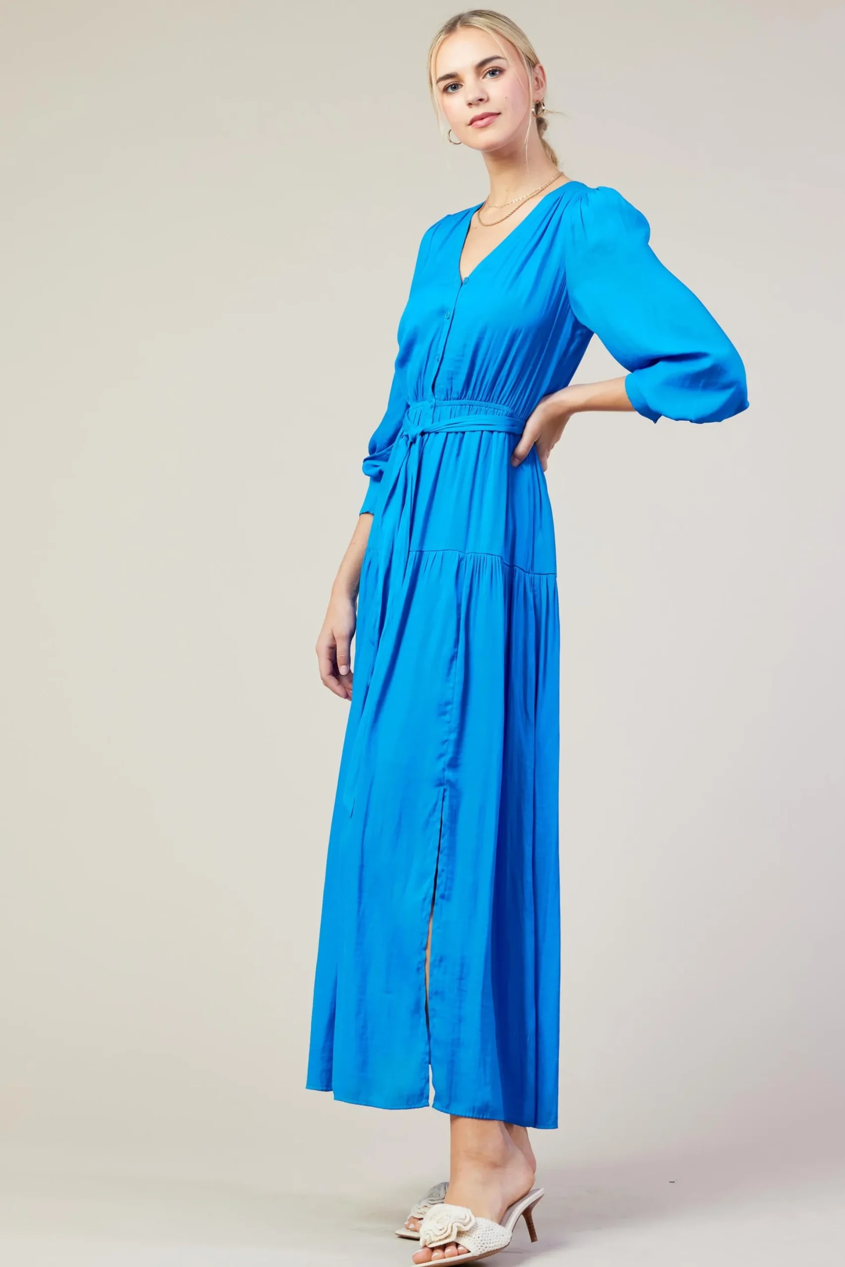 Button Detail Tiered Maxi Dress