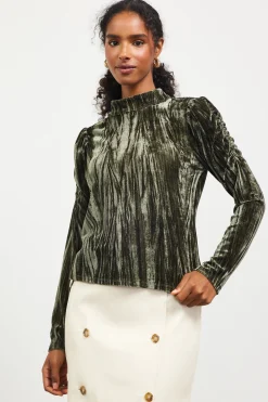 Crinkled Velvet Mock Neck Top