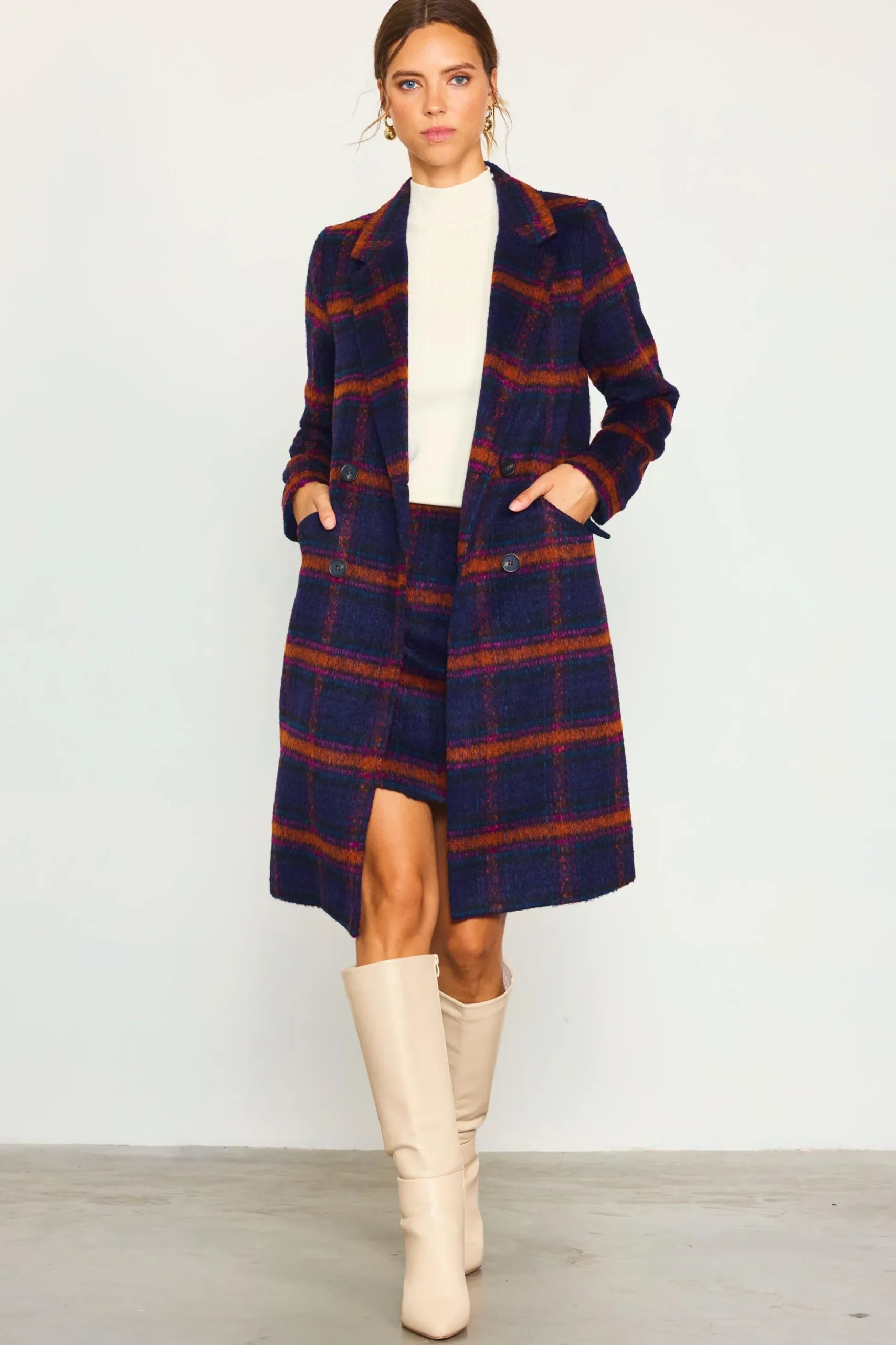 Double Breasted Plaid Coat