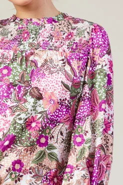 Floral Print Smocked Neckline Blouse