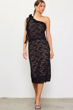 High Waisted Lace Midi Skirt