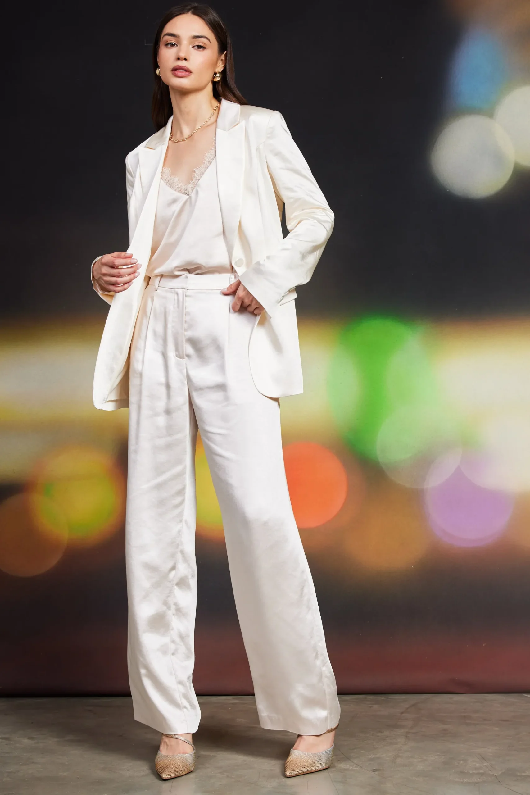 High Waisted Satin Straight Leg Pant