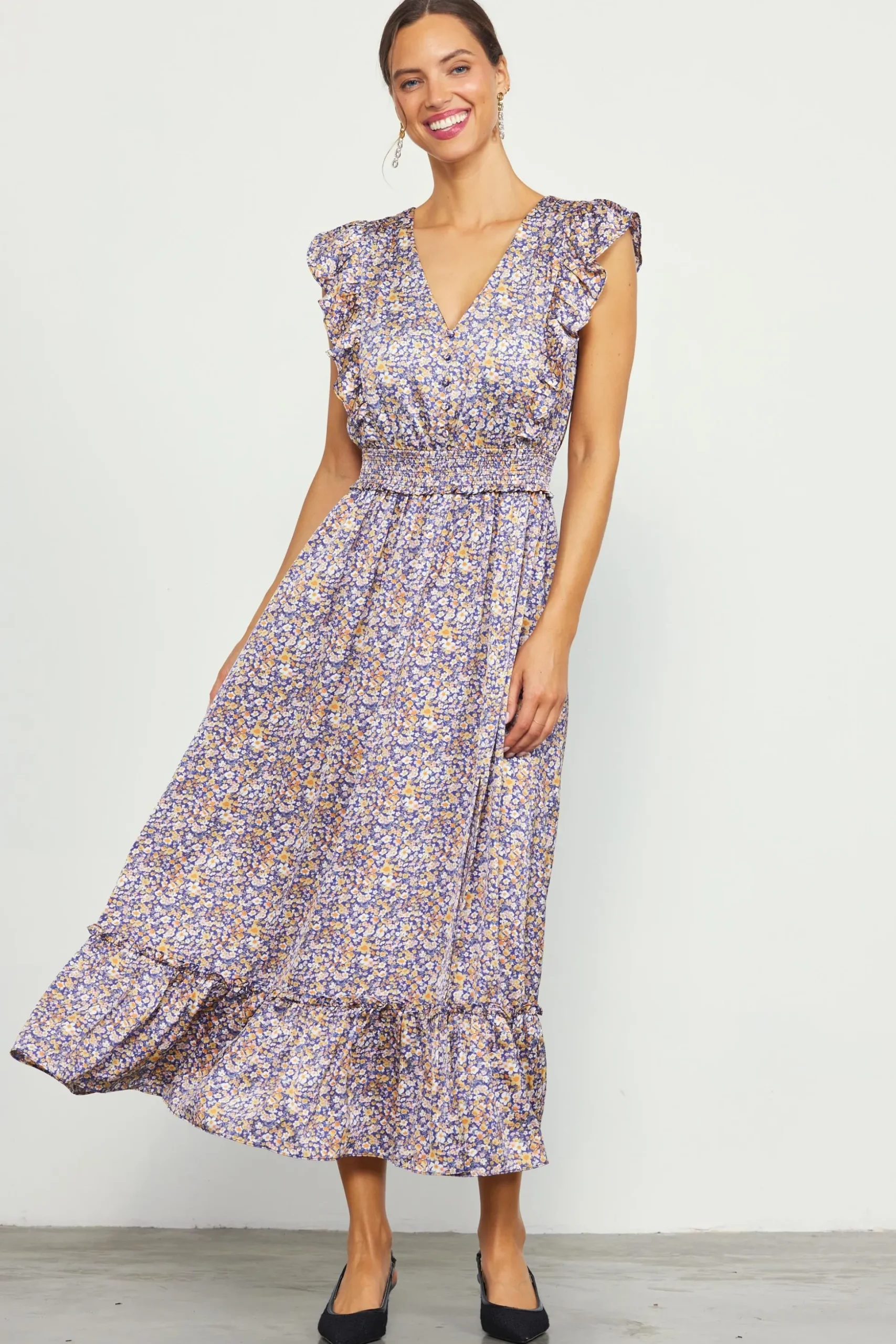 Indira Floral Print Smocked Waist Dress