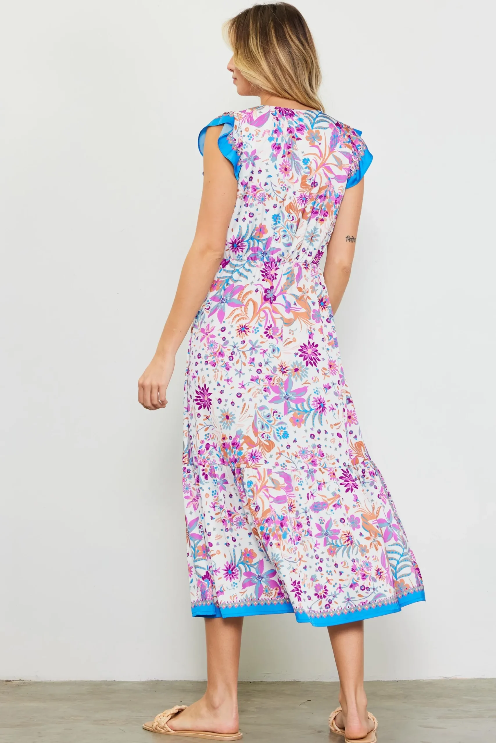 Magnolia Border Print Flutter Sleeve Dress