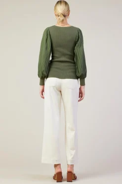 Mixed Media Pleated Sleeve Top