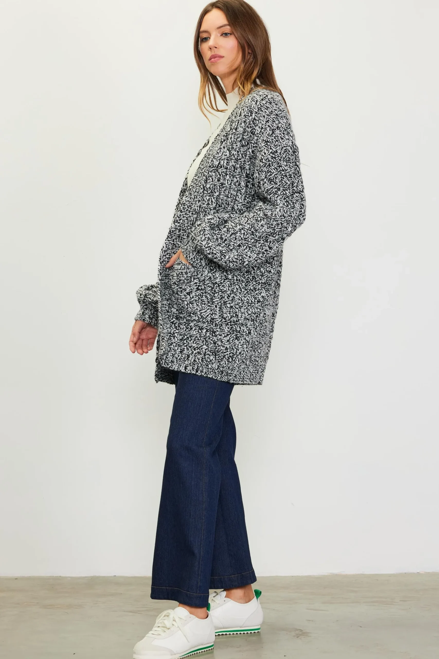 Open Front Marled Cardigan