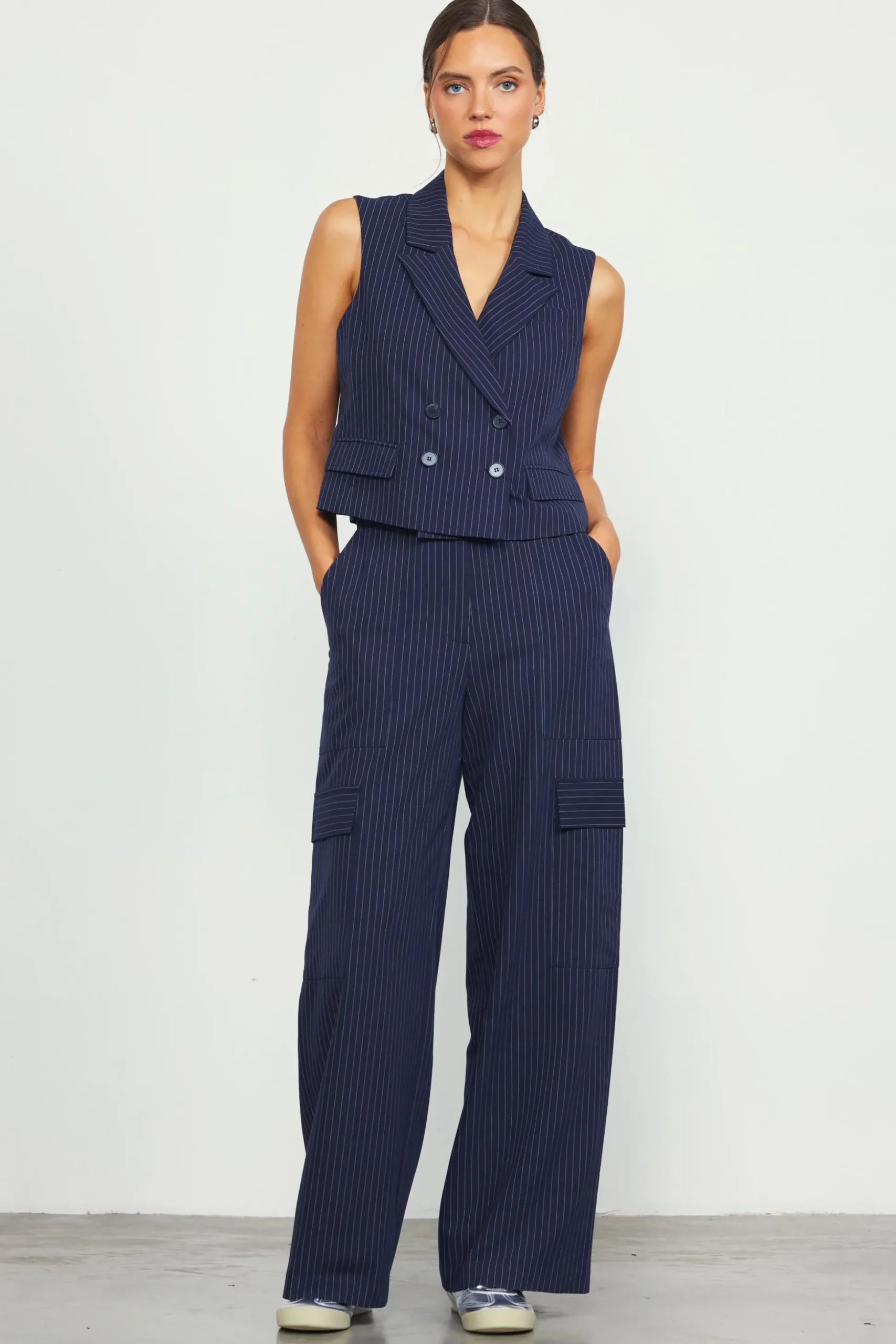 Pinstriped Cargo Wide Leg Pants