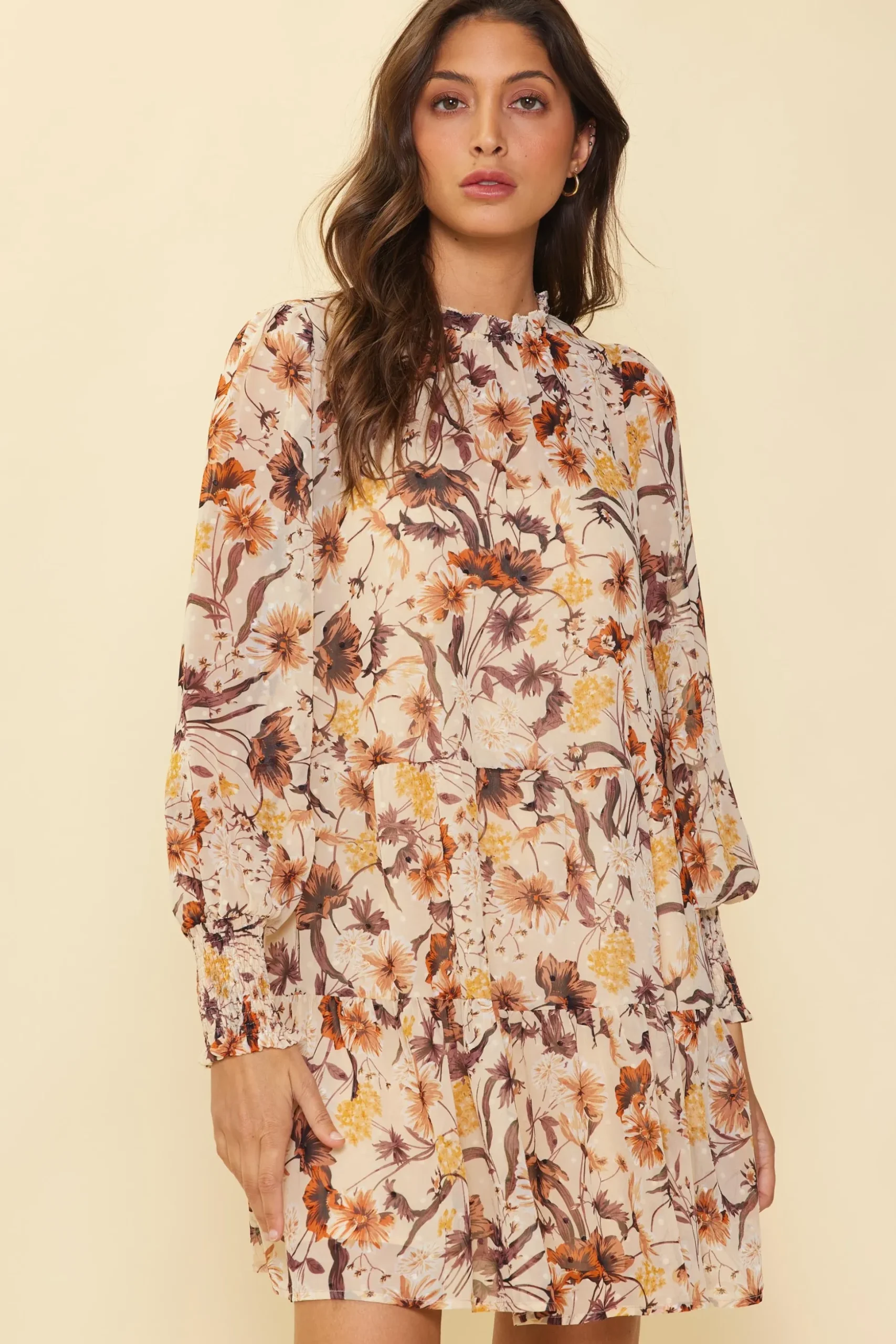 Poppy Motif Mock Neck Dress