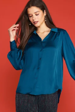 Recycled Crinkle Satin Buttondown