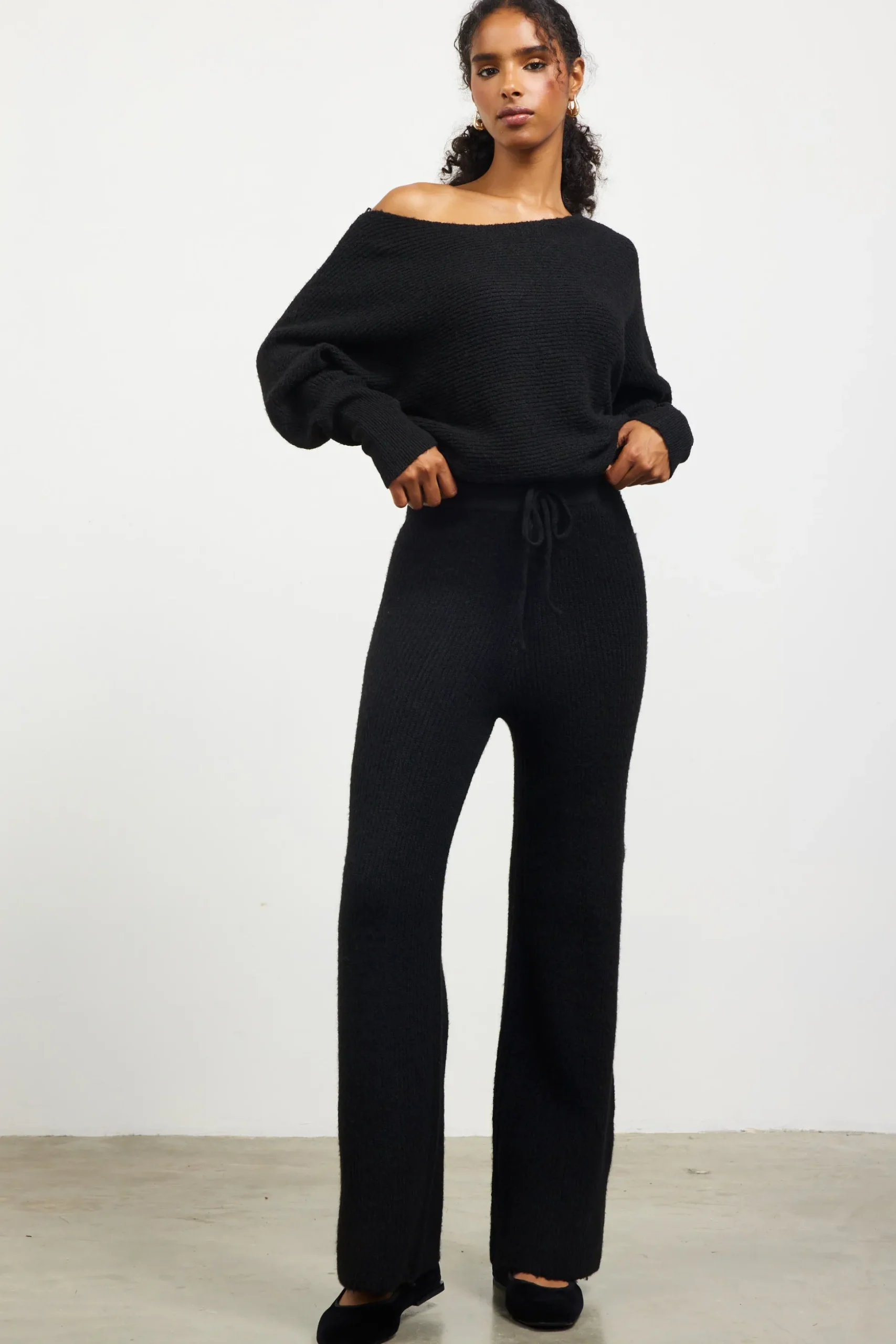 Ribbed Knit Wide Leg Pants