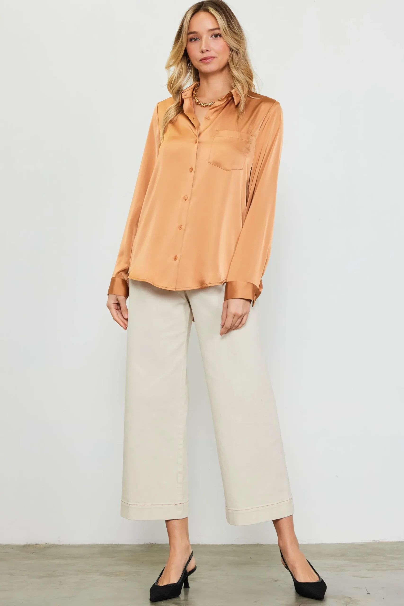 Satin Button Down Top