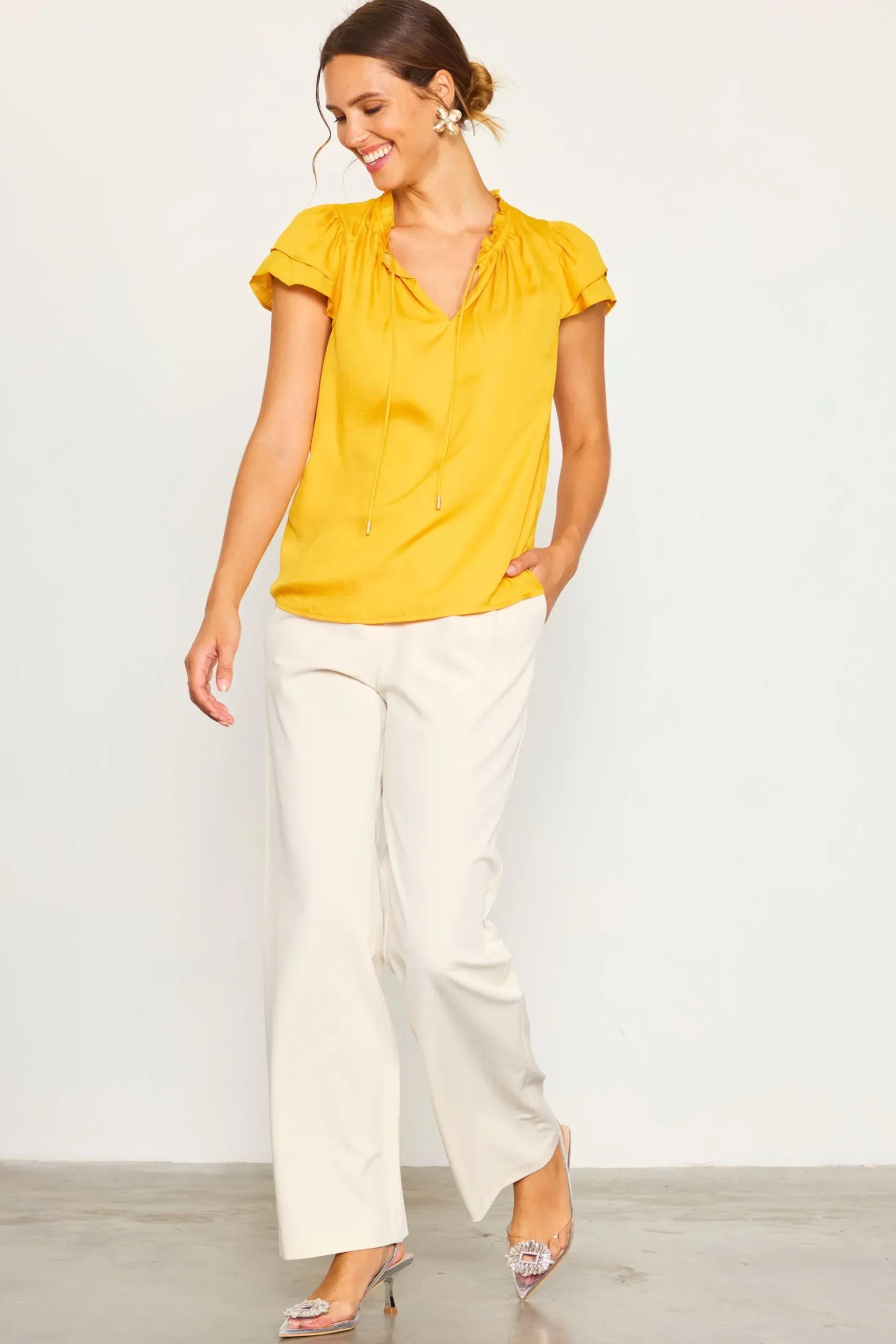 Satin Ruffled Detail Top