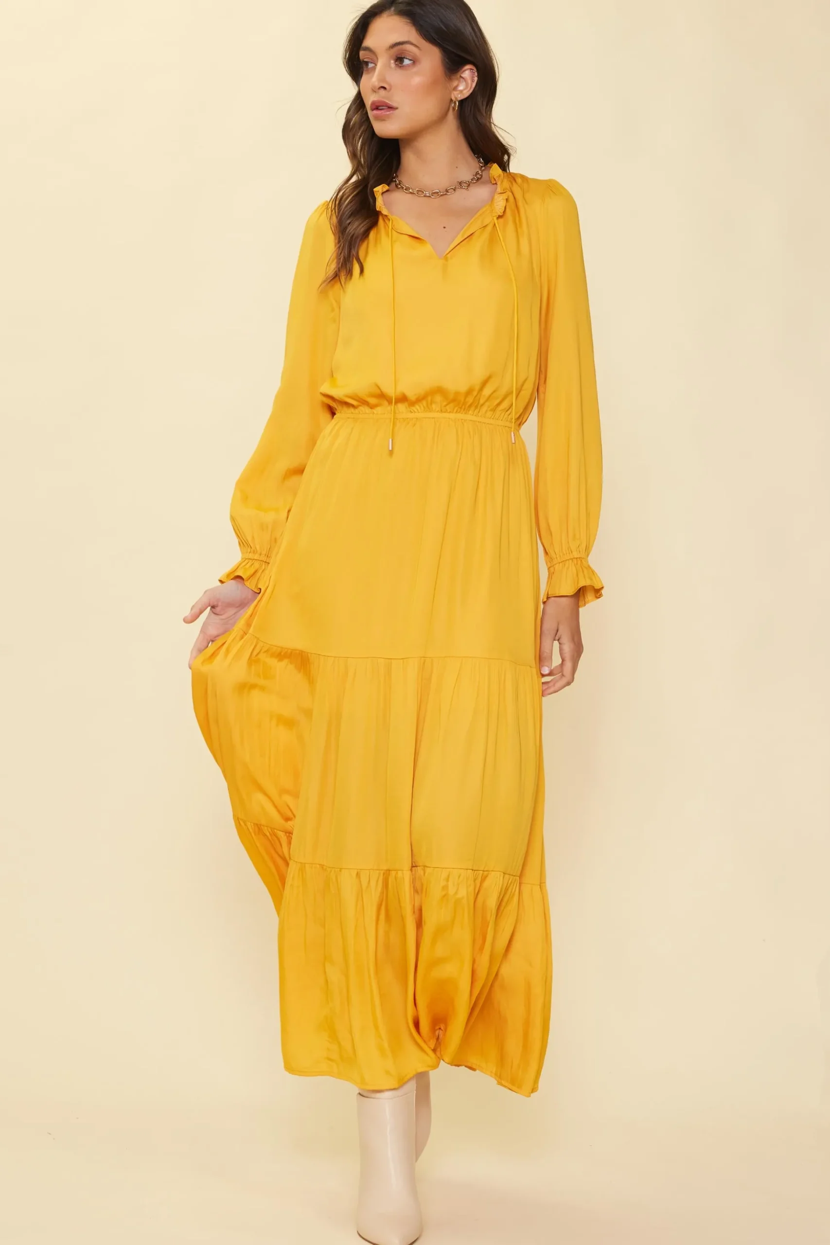 Satin Ruffled Maxi Dress