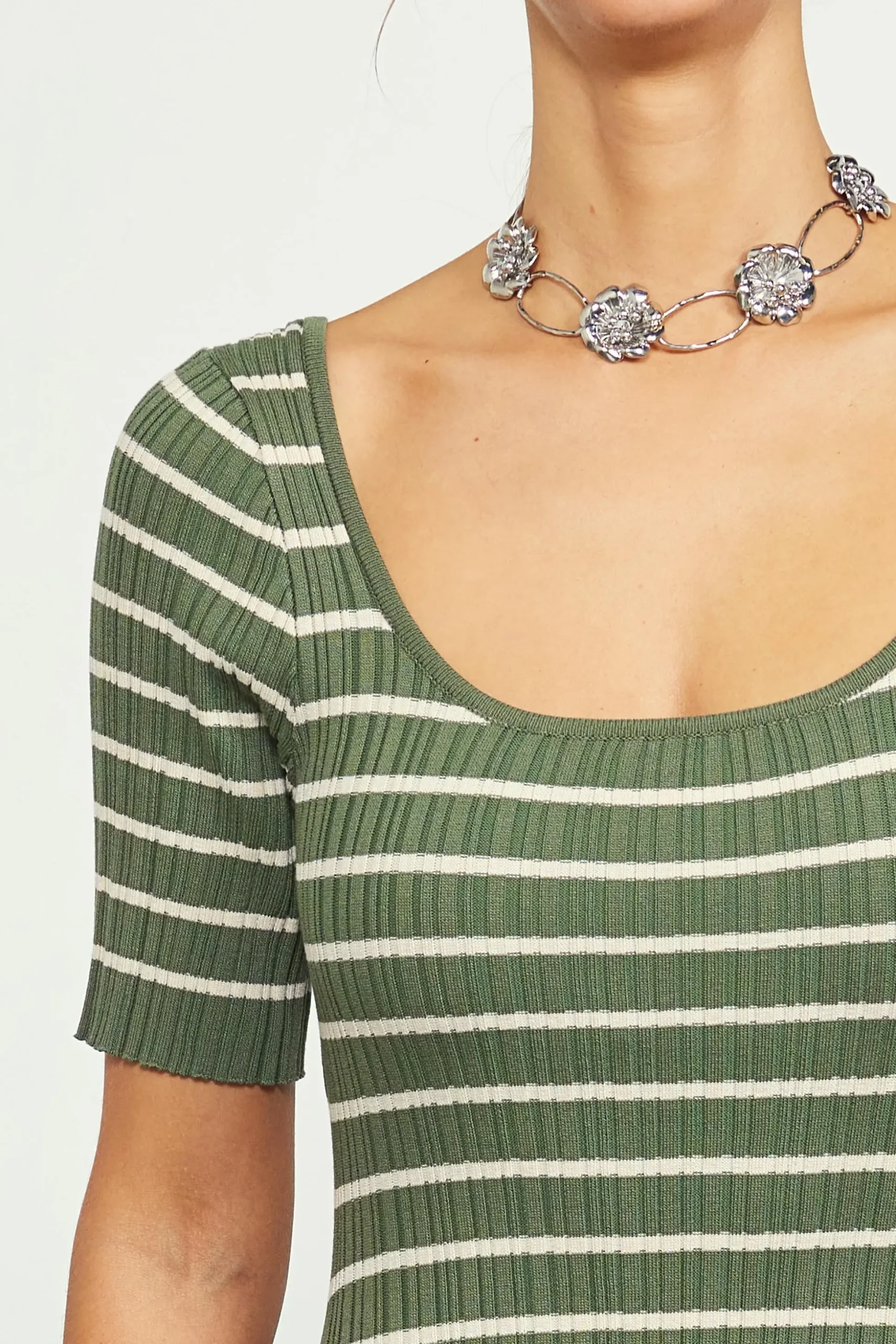 Short Sleeve Striped Knit Maxi Dress