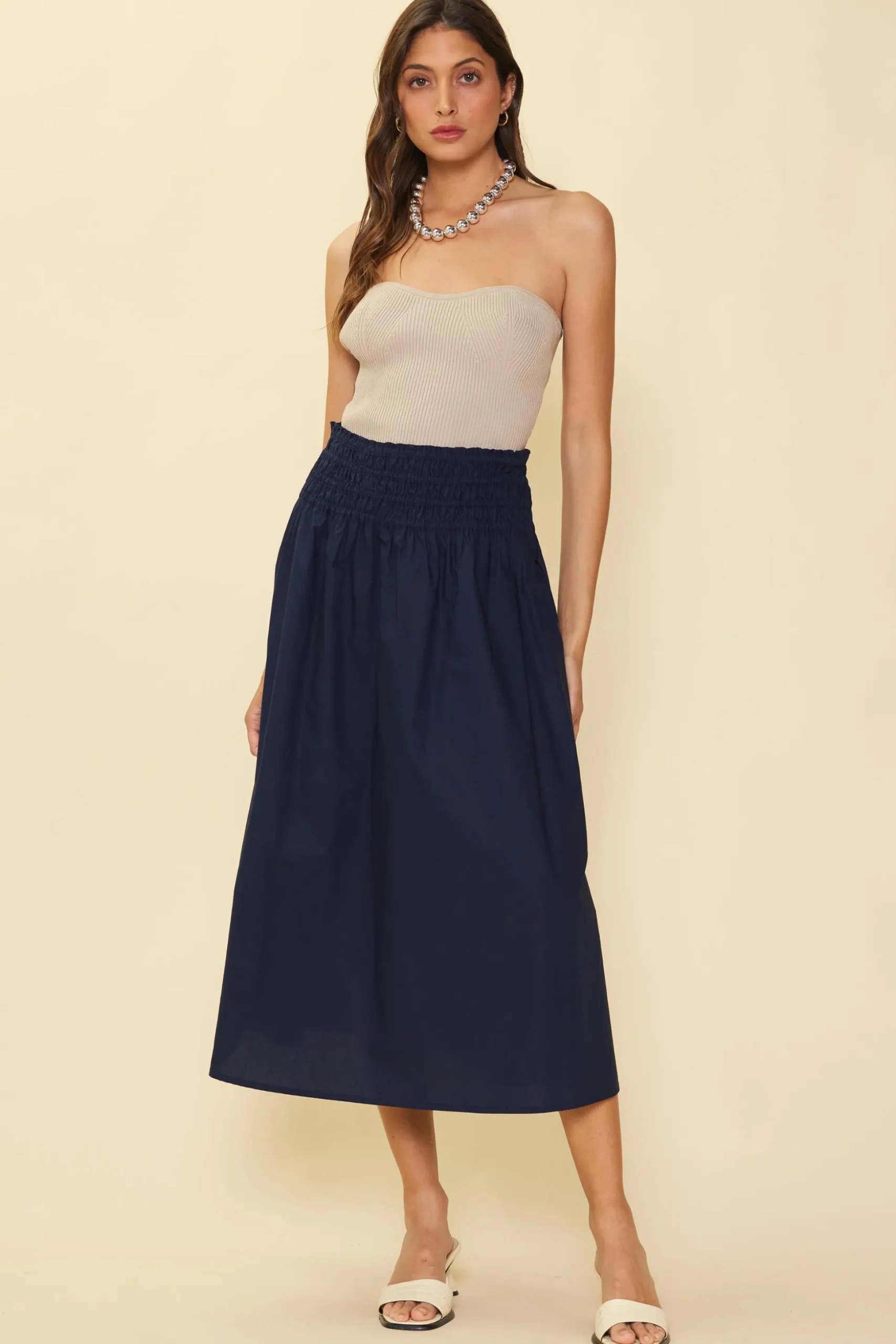 Smocked Waist Flared Skirt